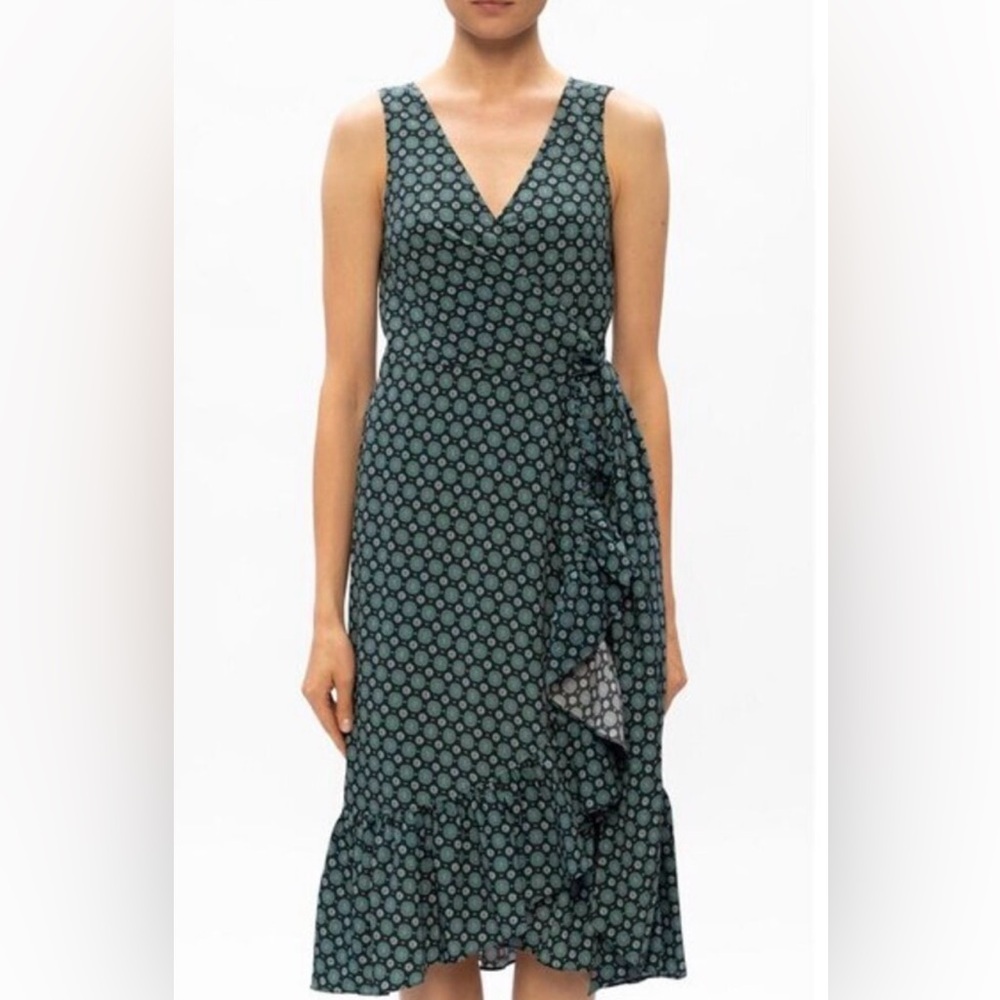 Tory Burch Teal Ruffle Sleeveless Wrap Midi Dress